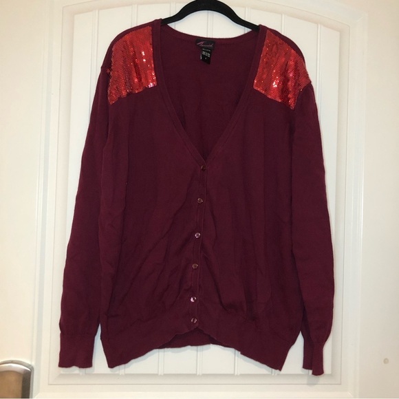 Torrid 100% Cotton Burgundy Sequin Button Up Long Sleeve Cardigan Size 4X - Picture 1 of 8
